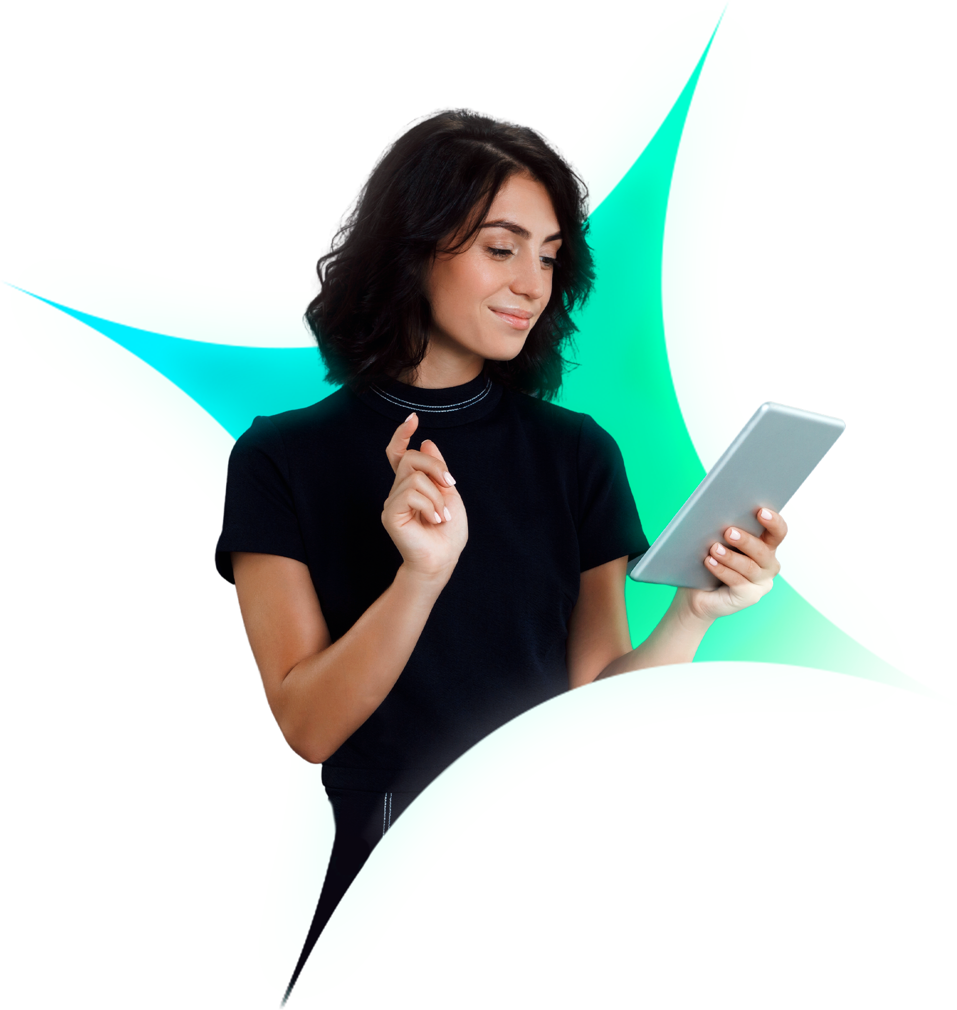 woman with tablet and blinky icon